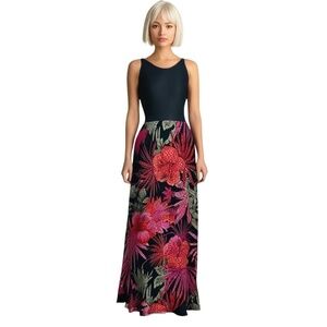 West End New Tropical Floral Stretch Elastic Waist Pull On Maxi Skirt Size S